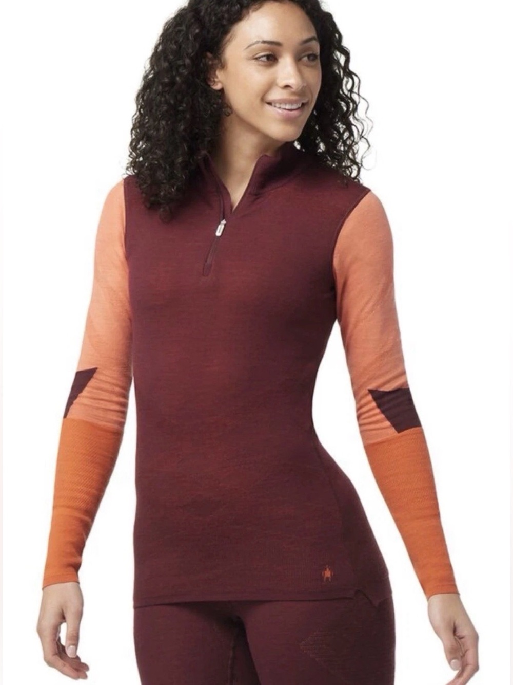 Smartwool Women's Long Sleeve Half-Zip Top in Burgundy and Orange